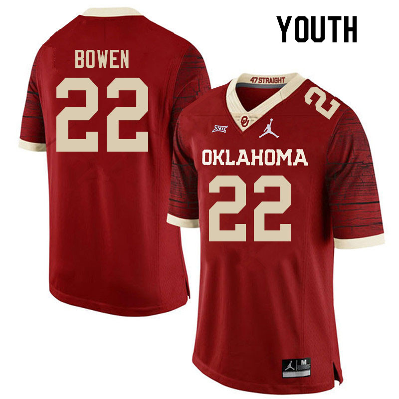Youth #22 Peyton Bowen Oklahoma Sooners College Football Jerseys Stitched-Retro - Click Image to Close